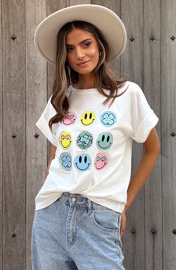T-Shirt Smiley Print Ecru – tops, foto 3