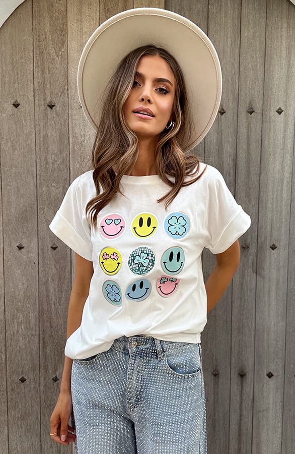 T-Shirt Smiley Print Ecru