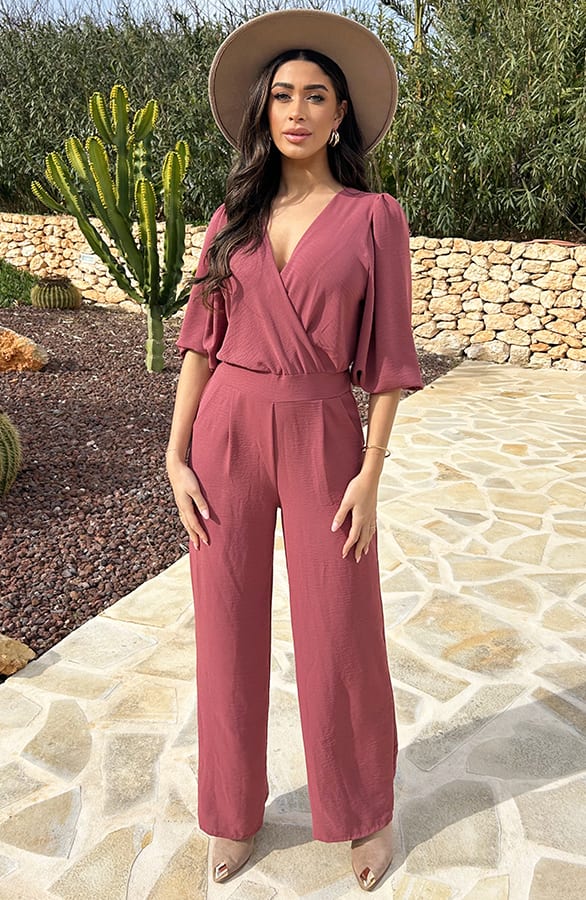 Timeless V-Hals Jumpsuit Dust Pink – jumpsuits en playsuits, foto 6