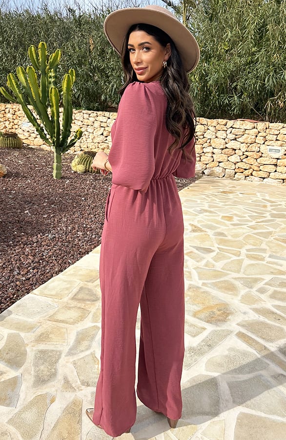 Timeless V-Hals Jumpsuit Dust Pink – jumpsuits en playsuits, foto 4