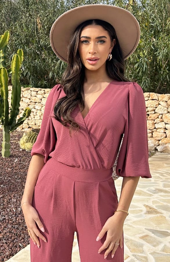 Timeless V-Hals Jumpsuit Dust Pink – jumpsuits en playsuits, foto 3