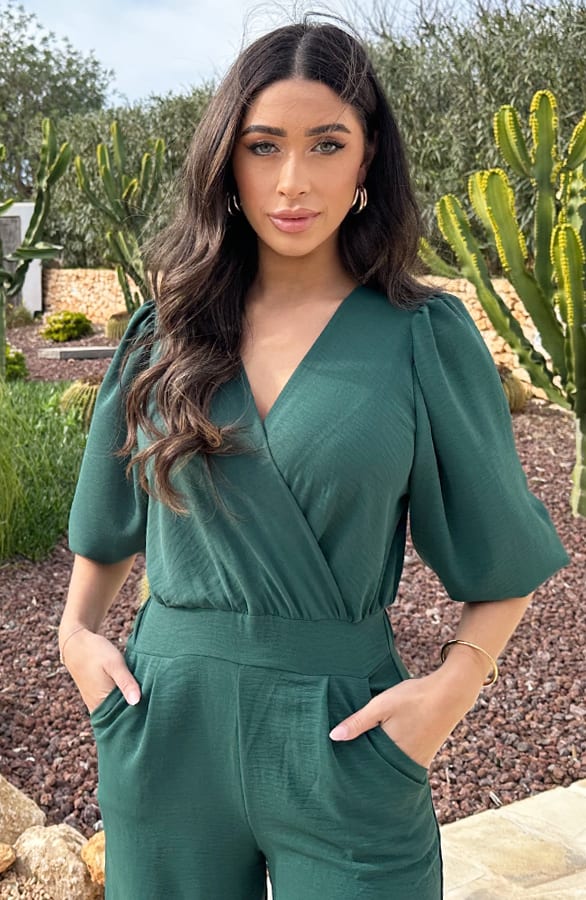 Timeless V-Hals Jumpsuit Smaragd – shoparchief, foto 2
