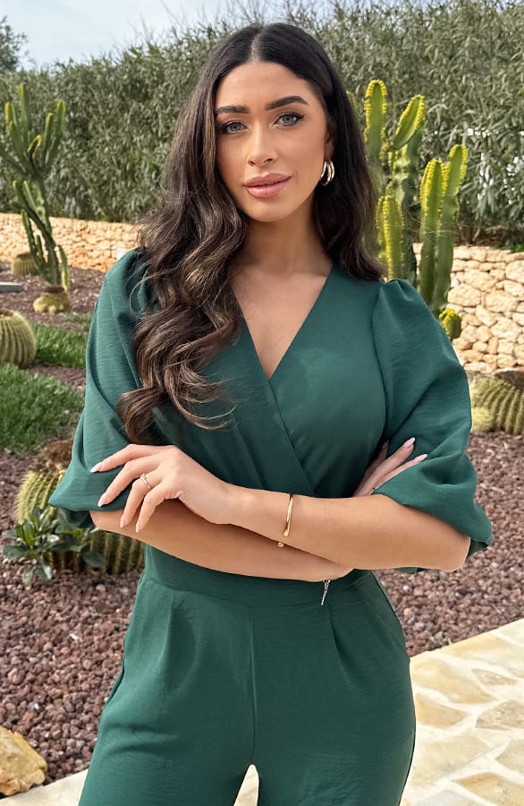 Timeless V-Hals Jumpsuit Smaragd – shoparchief, foto 5