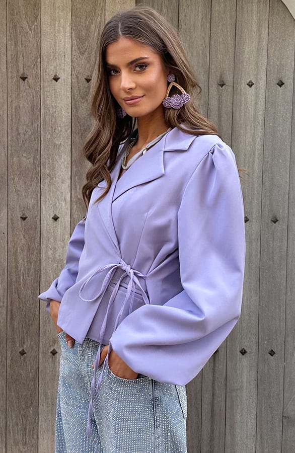 Wrap Blazer Puff Long Sleeve Lila – shoparchief, foto 1