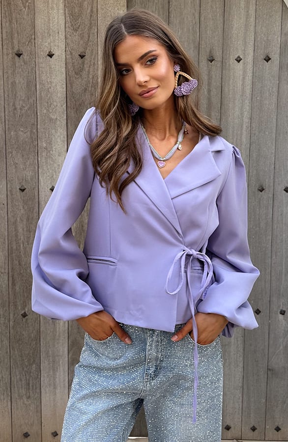 Wrap Blazer Puff Long Sleeve Lila – shoparchief, foto 3