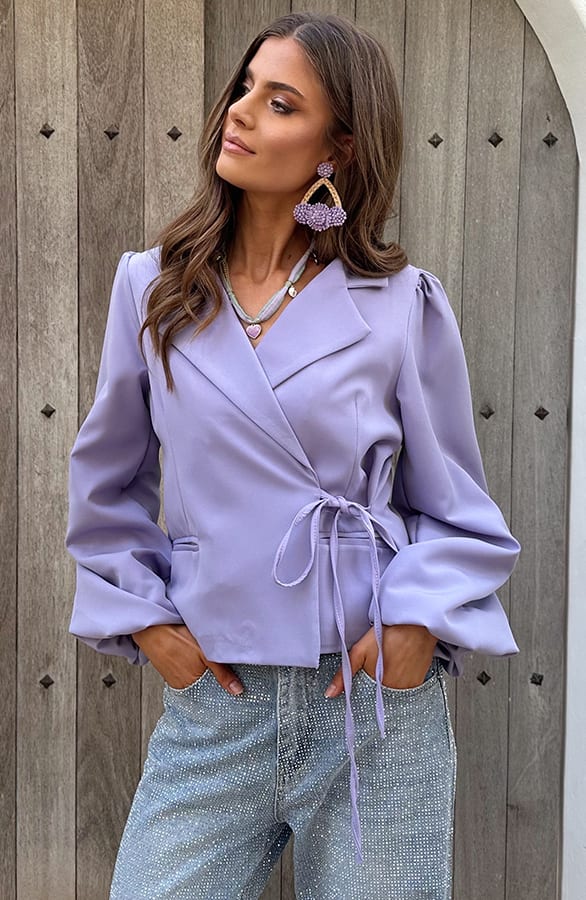 Wrap Blazer Puff Long Sleeve Lila – shoparchief, foto 5