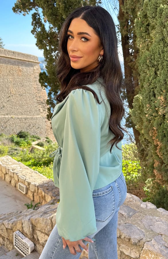 Wrap Blazer Puff Long Sleeve Mint – shoparchief, foto 3