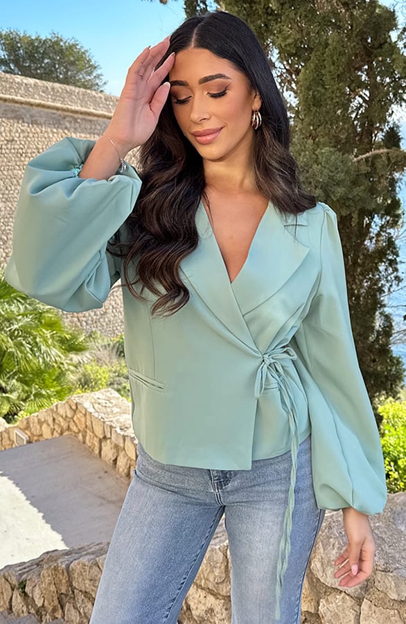 Wrap Blazer Puff Long Sleeve Mint – shoparchief, foto 4