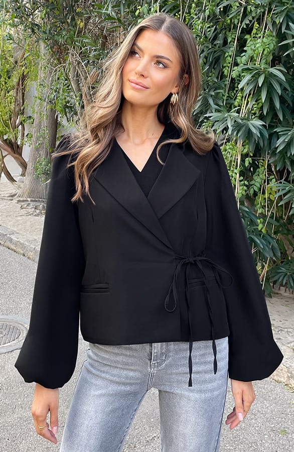 Wrap Blazer Puff Long Sleeve Zwart – blazers, foto 8