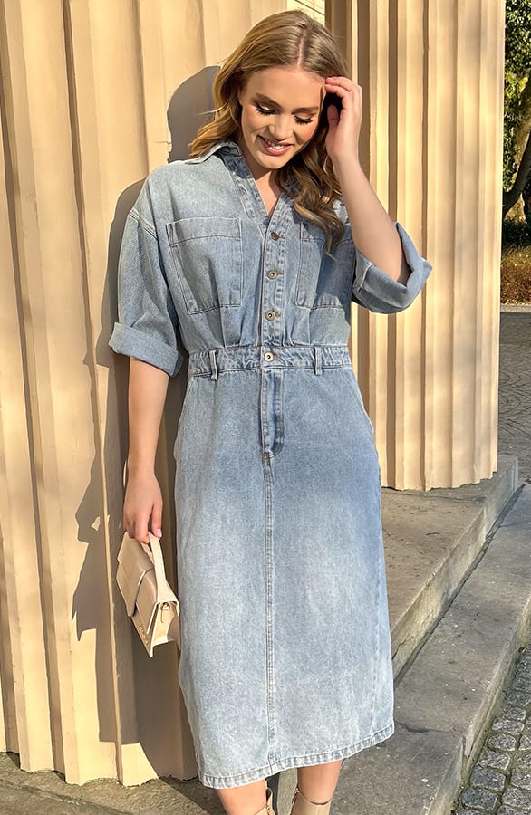 Denim Midi Split Dress Blue – shoparchief, foto 3