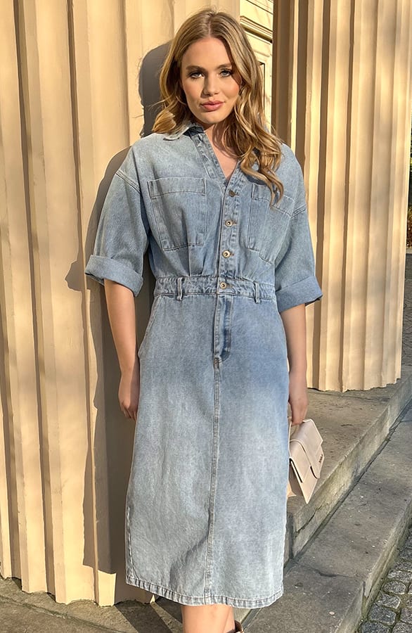 Denim Midi Split Dress Blue – shoparchief, foto 1