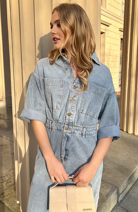 Denim Midi Split Dress Blue – shoparchief, foto 7