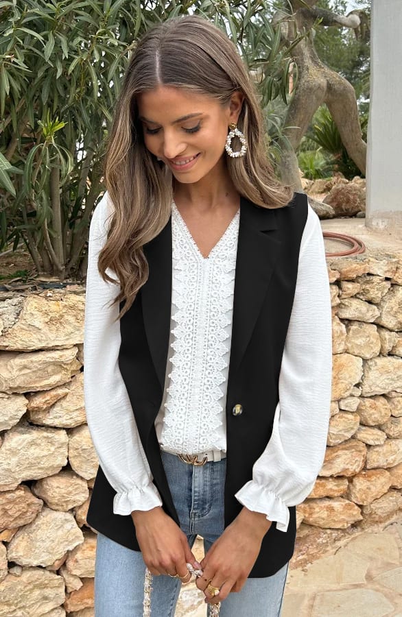 Elegant Blazer Gilet Zwart – blazers, foto 4
