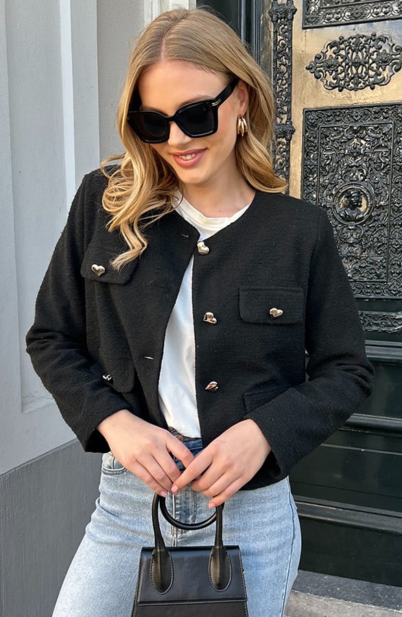 Heart Soft Short Jacket Zwart – shoparchief, foto 13