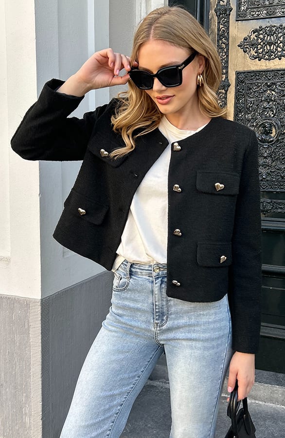 Heart Soft Short Jacket Zwart – shoparchief, foto 14