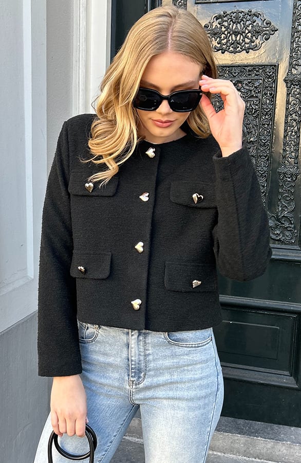 Heart Soft Short Jacket Zwart – shoparchief, foto 11