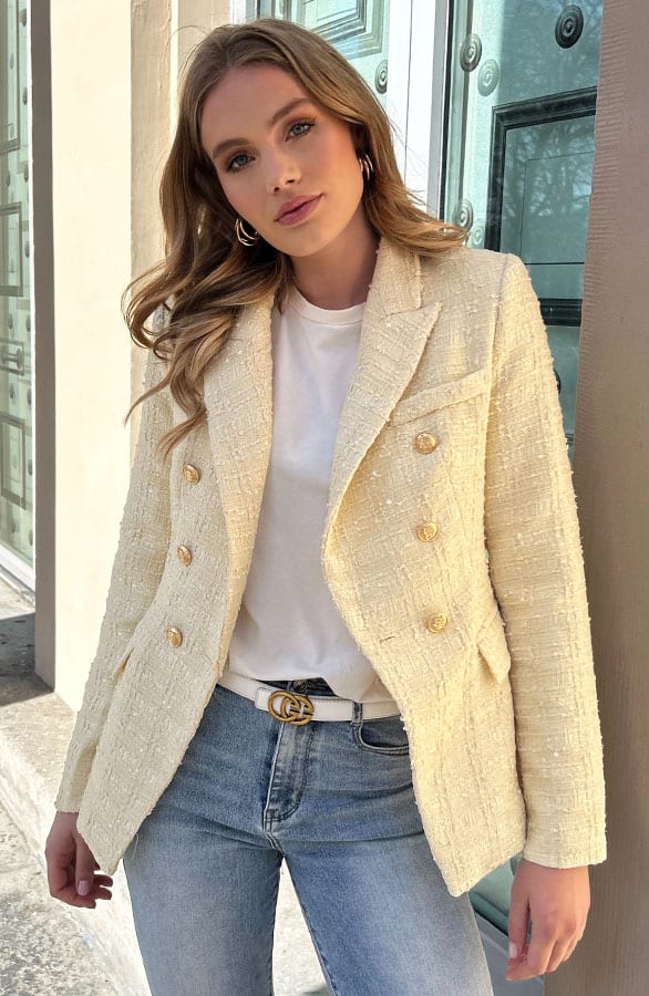 Luxury Boucle Blazer Yellow – shoparchief, foto 4