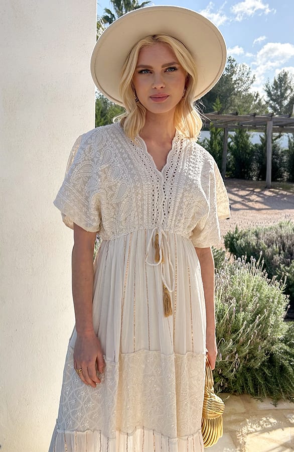 Luxury Maxi Dress Short Sleeve Ecru – shoparchief, foto 5