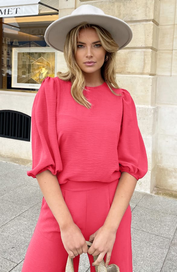 Mila Puff Sleeve Top Koraal – tops, foto 2