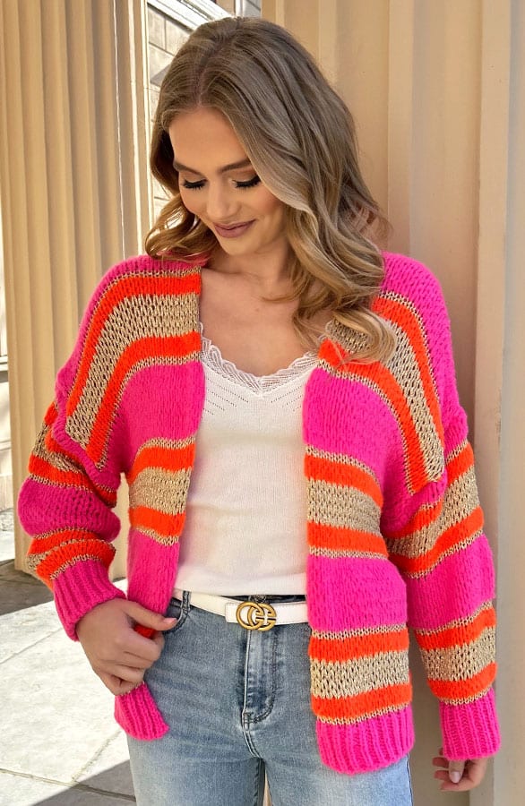 Oversized Knitted Vest Lurex Neon Fuchsia Oranje – shoparchief, foto 3