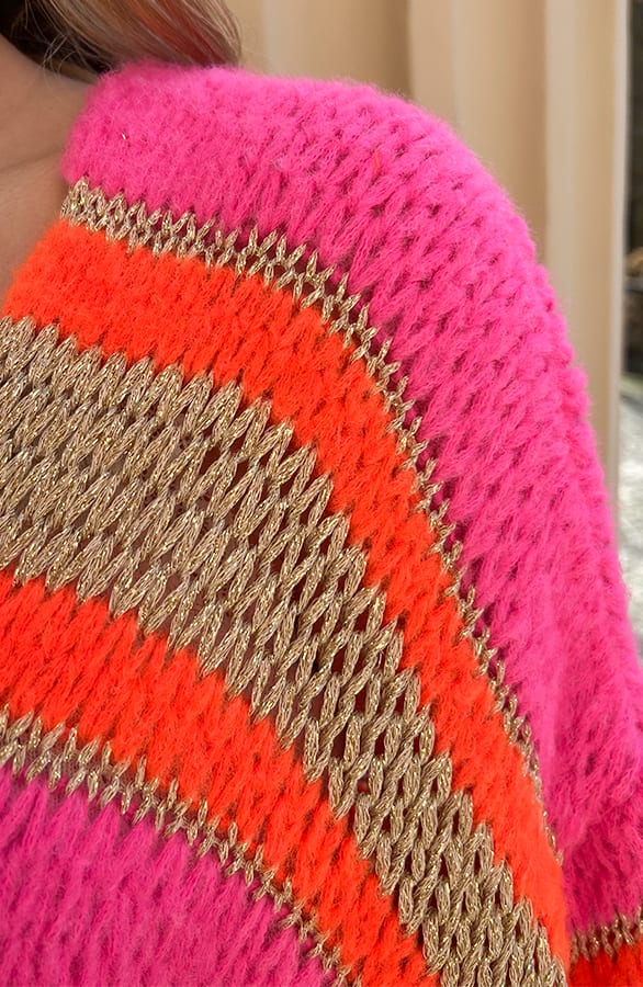 Oversized Knitted Vest Lurex Neon Fuchsia Oranje – shoparchief, foto 7