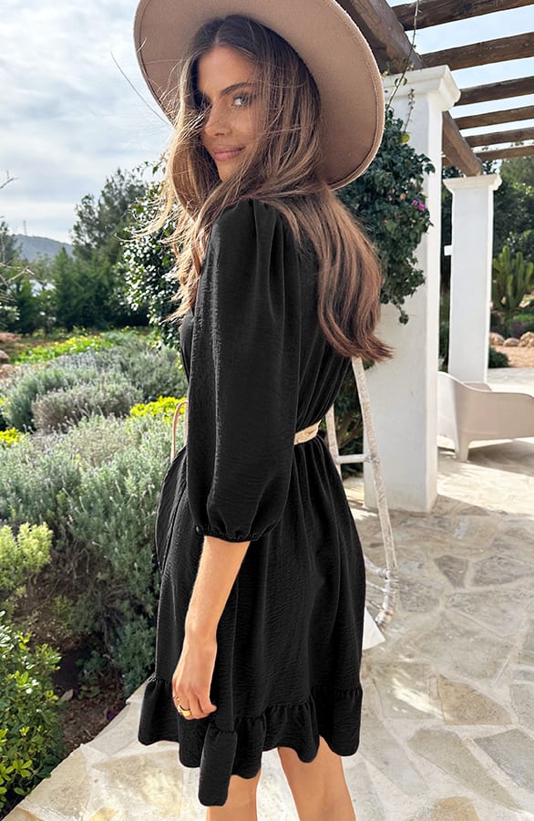 Pofmouwen Ruffle Jurk Zwart – shoparchief, foto 4