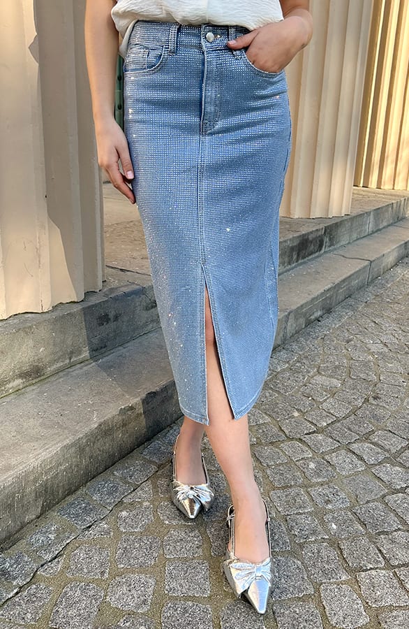 Strass Spijkerrok Met Split Blue – shoparchief, foto 1