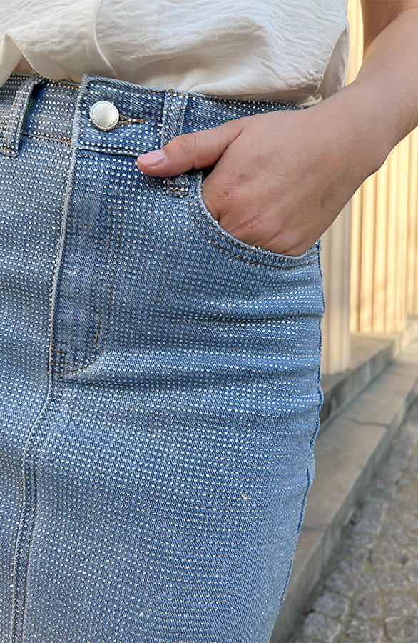 Strass Spijkerrok Met Split Blue – shoparchief, foto 3