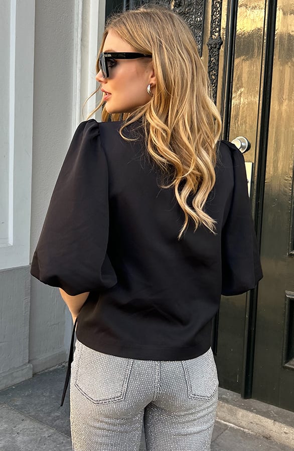 Wrap Blazer Puff Short Sleeve Zwart – blazers, foto 9