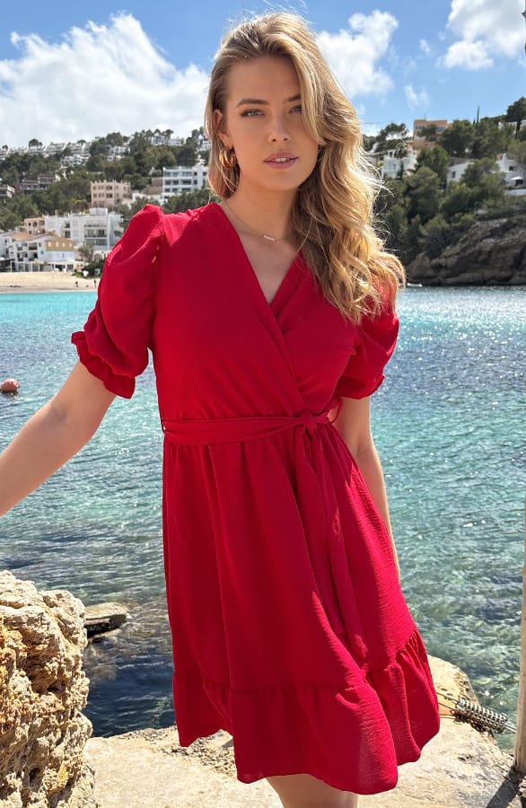 Amalfi Jurk Met Pofmouwen Rood – shoparchief, foto 3