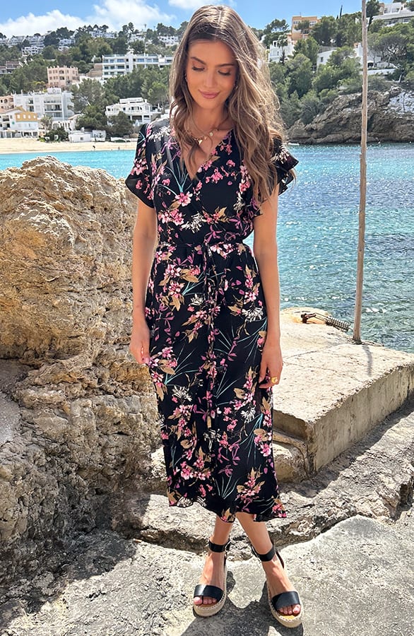 Bloemen Jurk Midi Print Zwart – jurken, foto 13