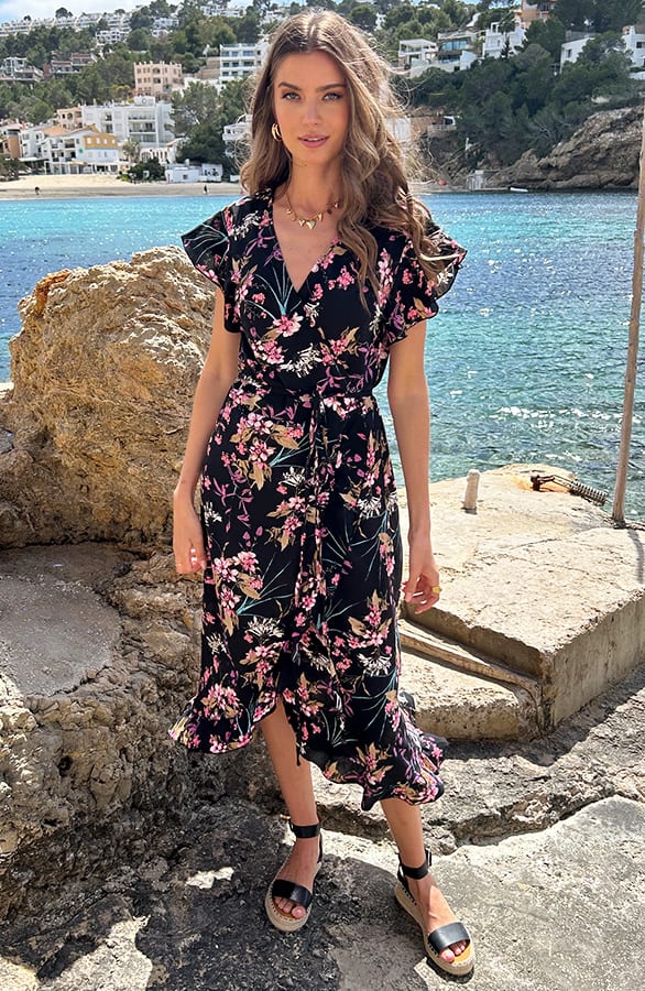 Bloemen Jurk Midi Print Zwart – jurken, foto 8