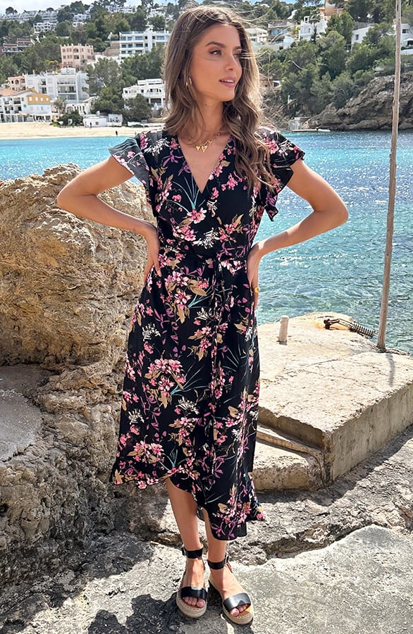 Bloemen Jurk Midi Print Zwart – jurken, foto 11
