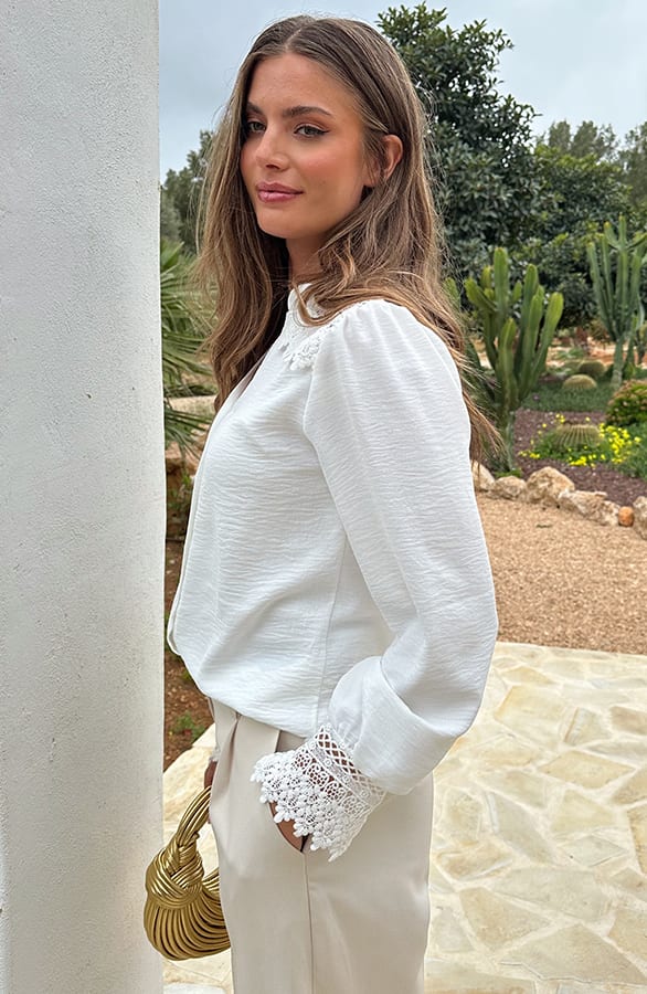 Blouse Met Kanten Schouderdetail Ecru – shoparchief, foto 6
