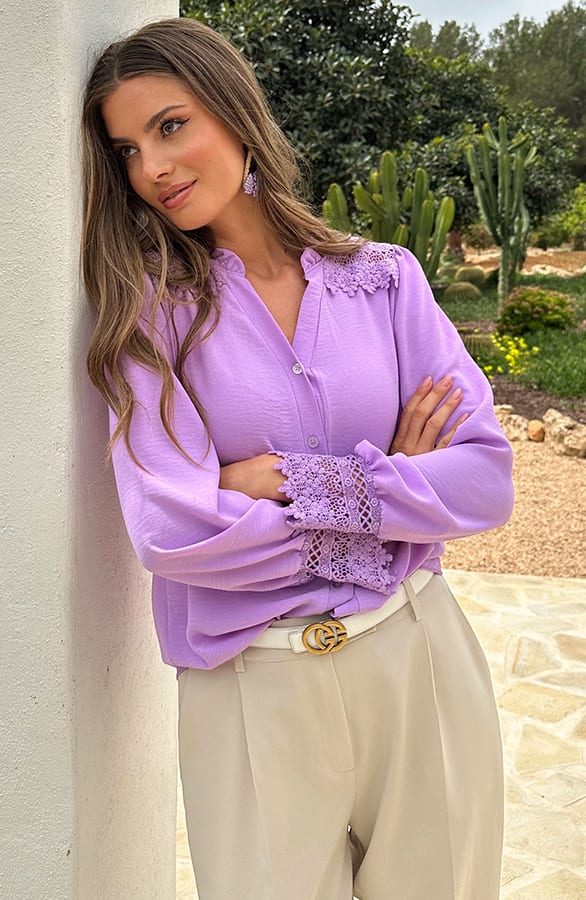 Blouse Met Kanten Schouderdetail Lila – alle kleding, foto 7