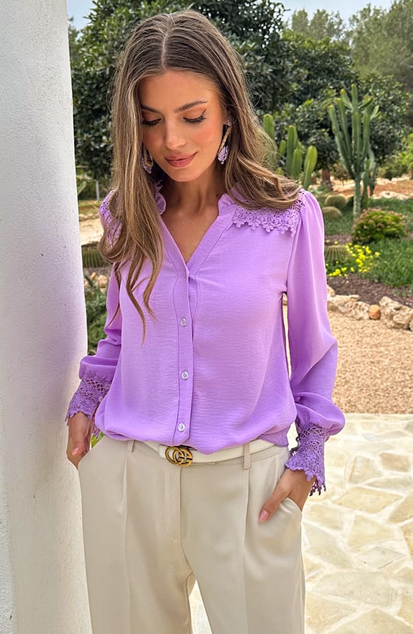 Blouse Met Kanten Schouderdetail Lila – alle kleding, foto 6