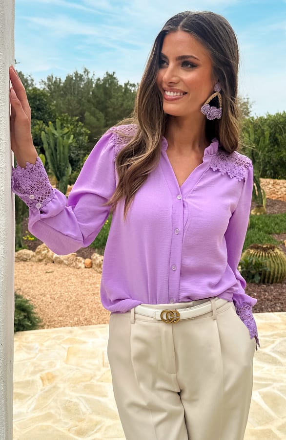 Blouse Met Kanten Schouderdetail Lila – alle kleding, foto 3