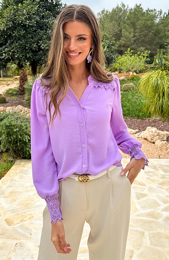 Blouse Met Kanten Schouderdetail Lila – alle kleding, foto 5