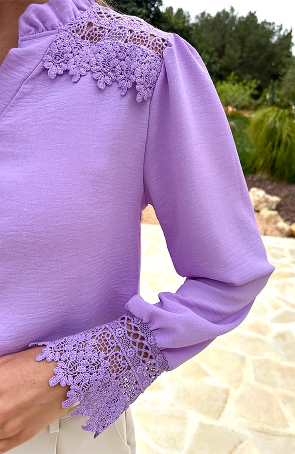 Blouse Met Kanten Schouderdetail Lila – alle kleding, foto 8