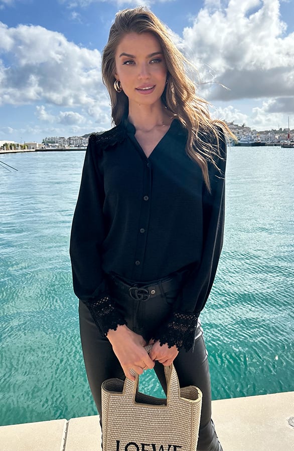 Blouse Met Kanten Schouderdetail Zwart – alle kleding, foto 9