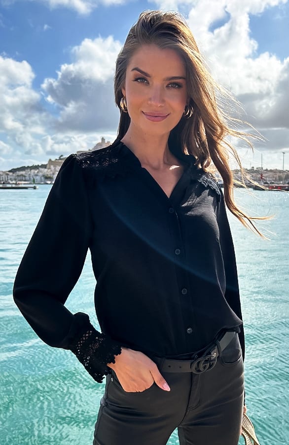 Blouse Met Kanten Schouderdetail Zwart – alle kleding, foto 7