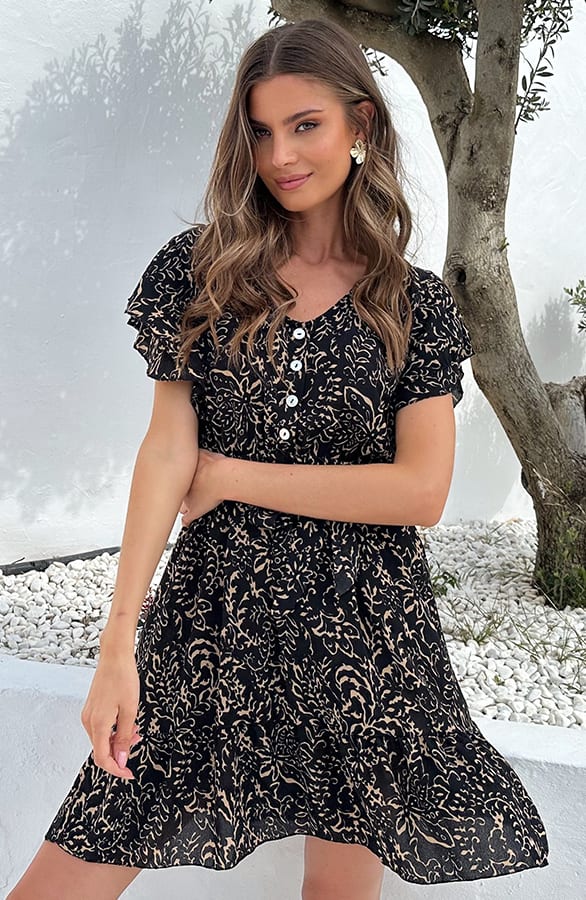 Portofino Kleid V-Ausschnitt Print Schwarz, Shoparchiv, Foto 2