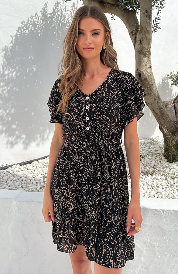 Portofino Kleid V-Ausschnitt Print Schwarz, Shoparchiv, Foto 3