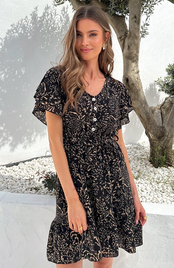 Portofino Kleid V-Ausschnitt Print Schwarz, Shoparchiv, Foto 5