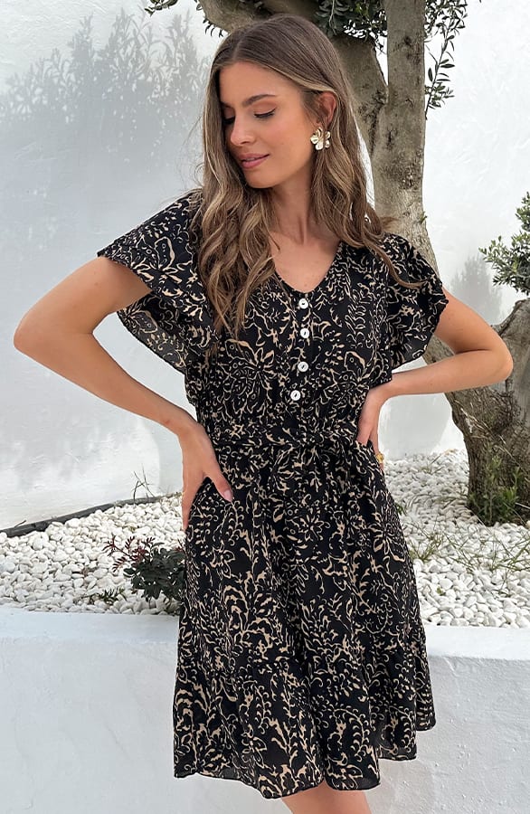 Portofino Kleid V-Ausschnitt Print Schwarz, Shoparchiv, Foto 8