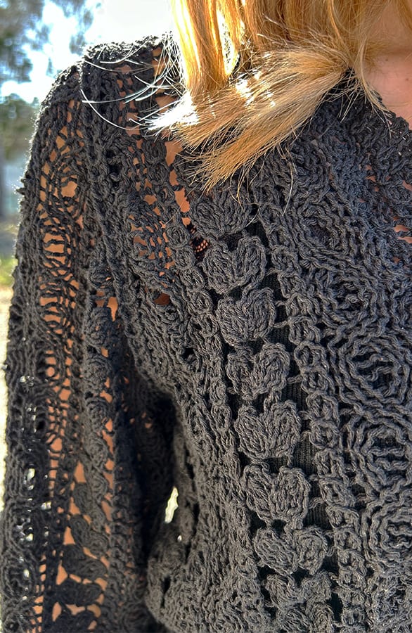 Crochet Top Lange Mouw Katoen Zwart – shoparchief, foto 6