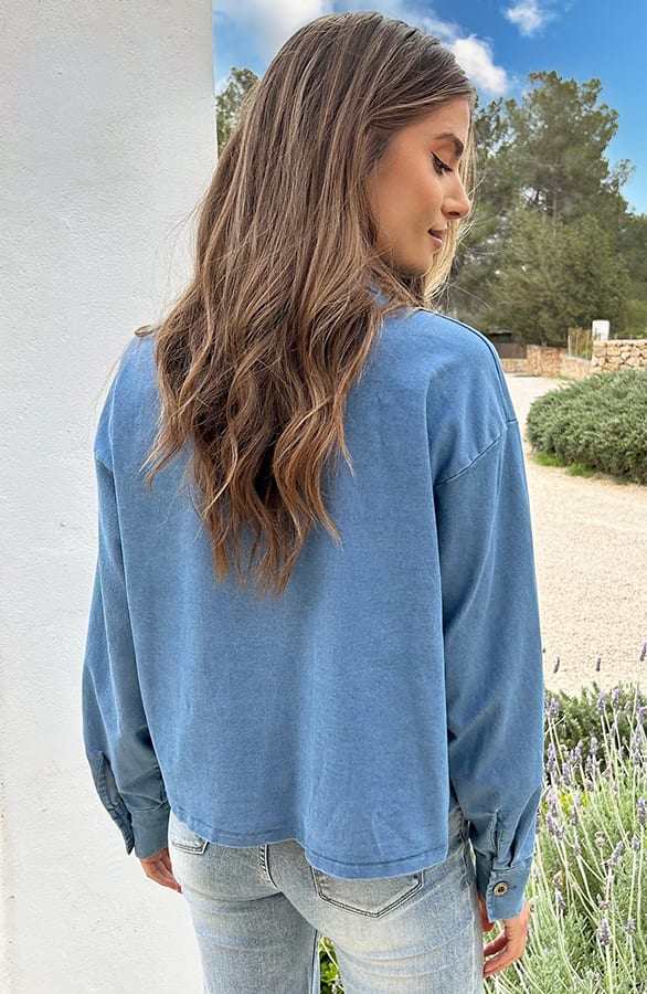 Denim Bow Blouse Blauw – blouses, foto 3