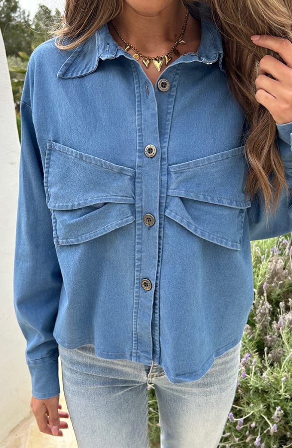 Denim Bow Blouse Blauw – blouses, foto 6