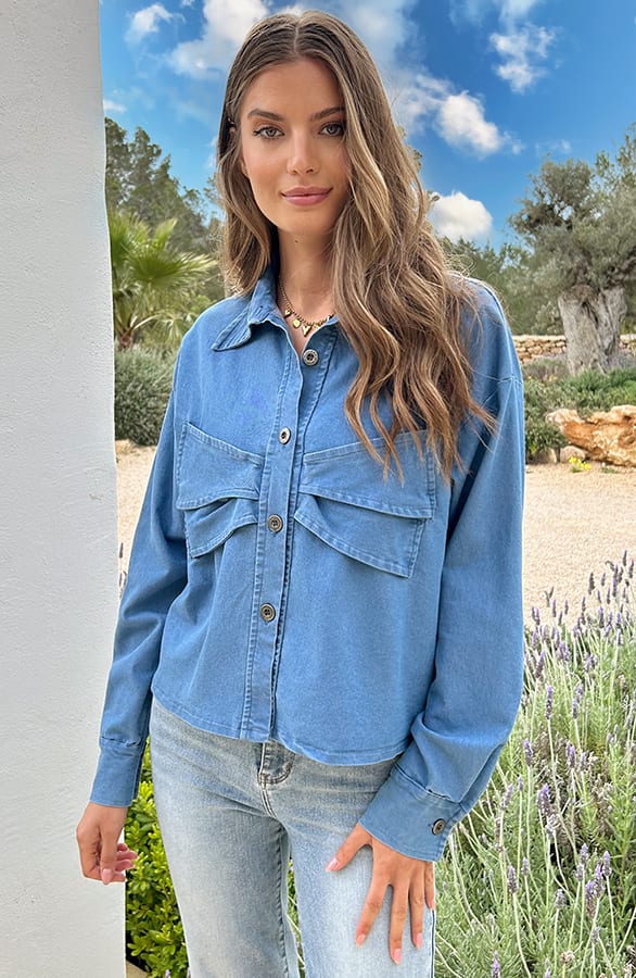 Denim Bow Blouse Blauw – blouses, foto 5