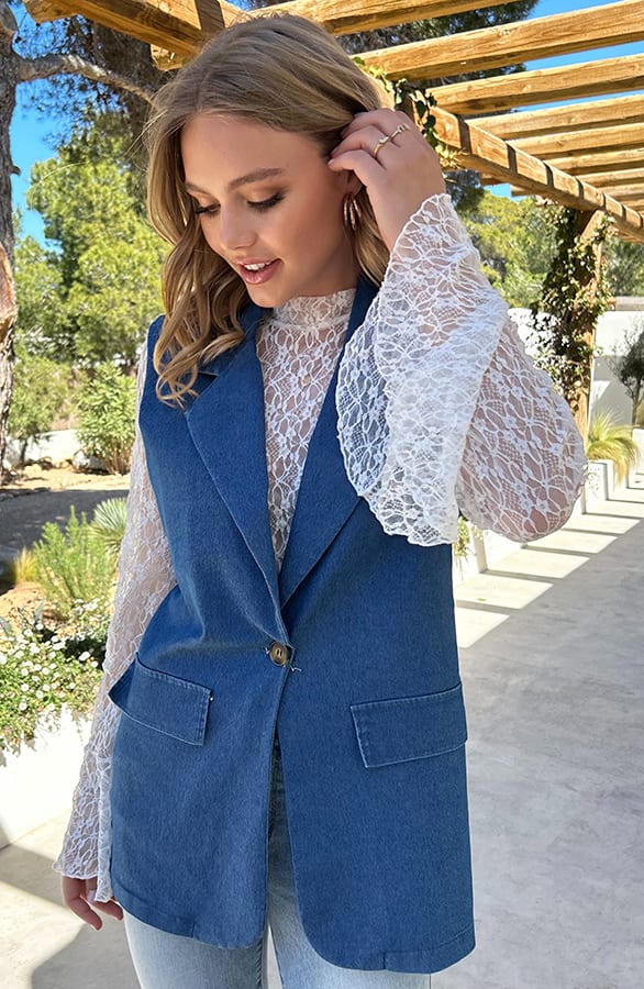 Denim Gilet Met Sierzakken – gilets, foto 5
